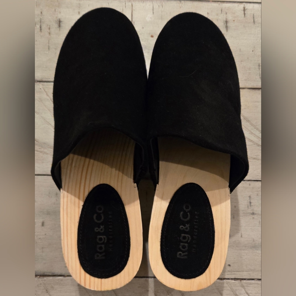 NWT Rag & Co Black Platform Mules Women’s Size 9 Wood Look Clog Shoes